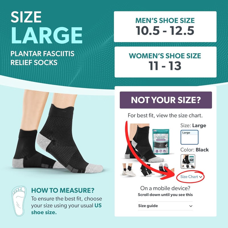 BraceAbility Plantar Fasciitis Socks - Ankle Compression Socks for Foot Pain Relief, Heel Spurs, Achilles Tendonitis, Full-Toe Arch Support Sleeve Socks for Women and Men (1 Pair - L) - Image 2